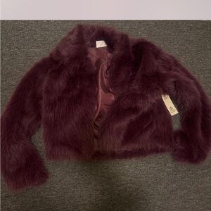 Plush Faux Fur Jacket in Deep Burgundy